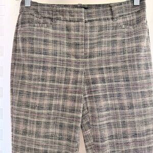 White House Black Market Slim Ankle Plaid Pants in Gray with Pink Trim